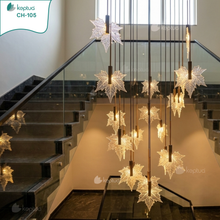 Load image into Gallery viewer, Staircase Chandelier, Two Story Chandelier, Double Story Lighting, Maple Leaf Chandelier, Luxury Pendant Light, High Ceiling Chandelier, Bespoke Lighting.
